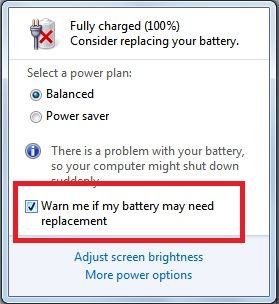 Dấu hiệu báo lỗi Consider Replacing Your Battery